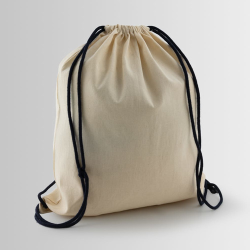 Cotton backpack with drawstring closure and black cords