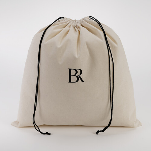 Drawstring bag with double rope closure in black cotton